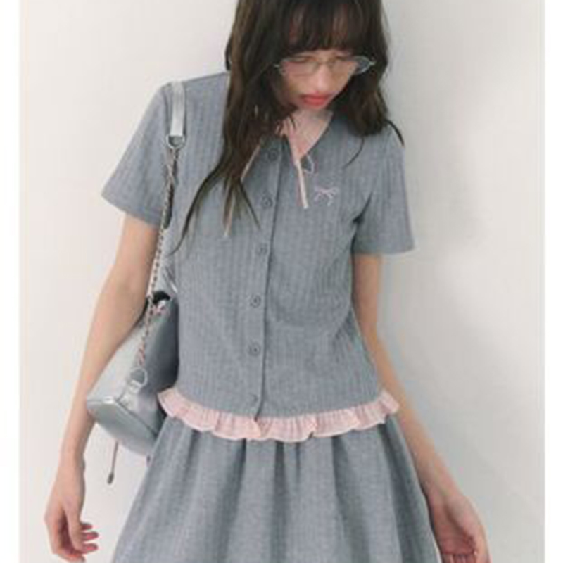 Summer Knitted Preppy Style Tw - Embroidery Cotton Shirt review and price