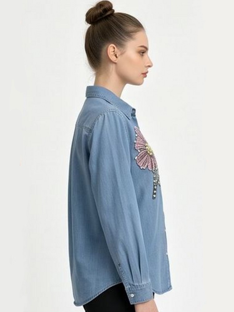Women Denim Embroidery Blouses - Embroidery Cotton Shirt review and price