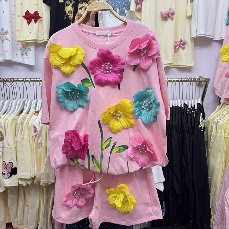 Summer Colorful 3D Flowers T-s - Embroidery Cotton Shirt review and price