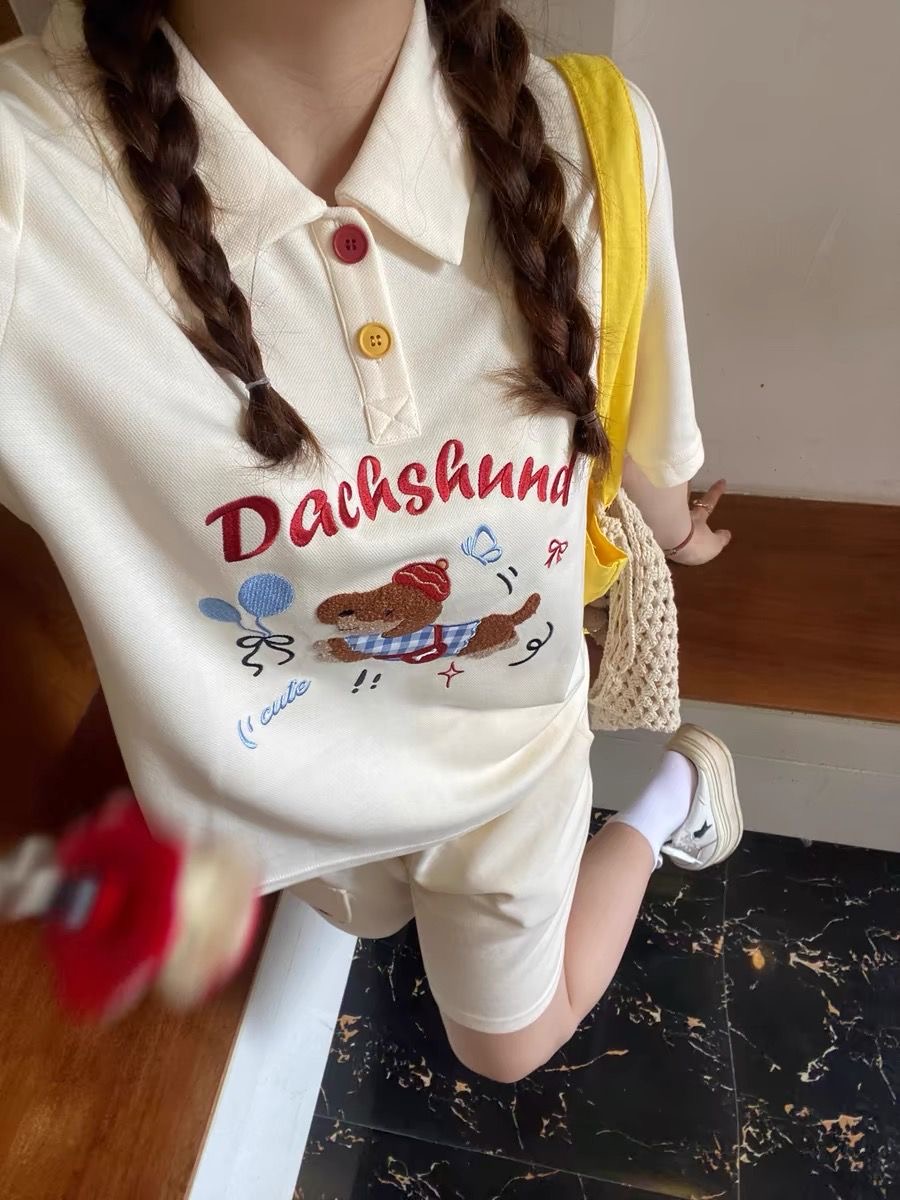 Kawaii Embroidery Dog Japan St - Embroidery Cotton Shirt review and price