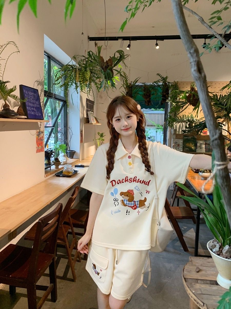 Kawaii Embroidery Dog Japan St - Embroidery Cotton Shirt review and price